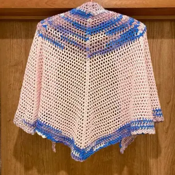 핑크 블루 그라데이션 핸드메이드 숄더 삼각형 숄 스톨