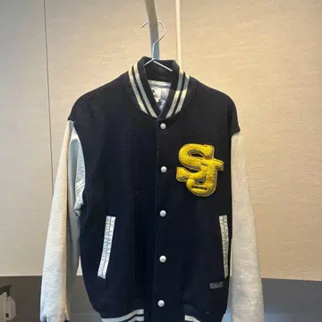네이비 SJ 로고 바시티 자켓