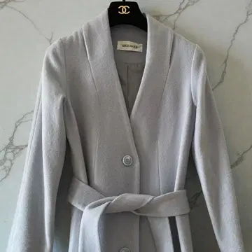 컨디션 최상 MISCH MASCH 라이트 블루 롱 코트 노카라 울