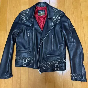 트리플 식스 스터드 장식 가죽 라이더 자켓 찡 장식 하드코어