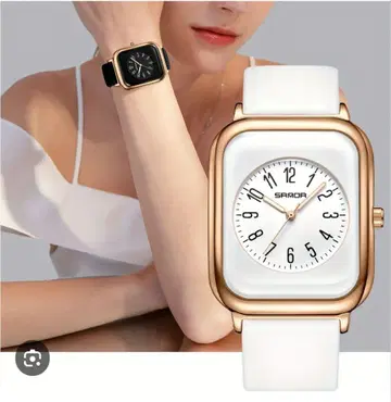 SARDOR 스퀘어 아날로그 손목시계 화이트/골드 여성용