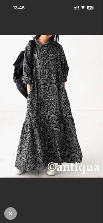 antiqua 롱 원피스 블랙과 화이트 패턴