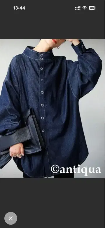 다크 데님 스탠드 카라 셔츠