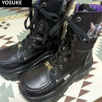YOSUKE 통굽 레이스업 숏부츠 L 고양이 자수