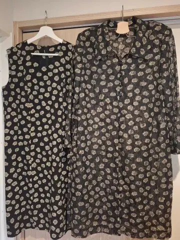 leilian 레리안 블랙 베이스에 화이트 꽃무늬 원피스와 롱 셔츠 셋업