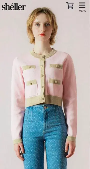 Sheller 비쥬 버튼 바이컬러 가디건