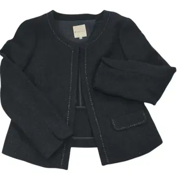 쿠미쿄쿠 라메 트위드 자켓 네이비 노카라 L