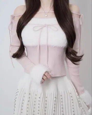 lumingnon 리본 버스트 플러피 탑스 핑크