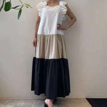 Sov. 소브 배색 티어드 맥시 원피스