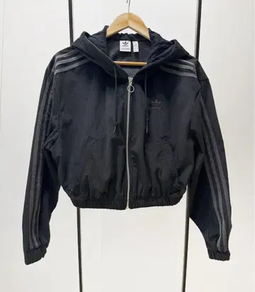 adidas 후드 부착 크롭 저지 블랙