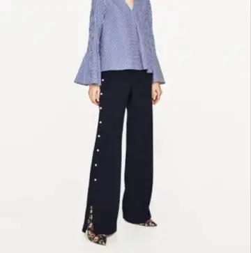 ZARA 자라 펄 장식 슬릿 팬츠 M 네이비