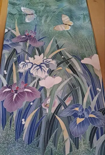 순수 실크 호몬기 창포 꽃무늬