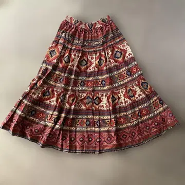 에스닉 패턴 플레어 롱 스커트