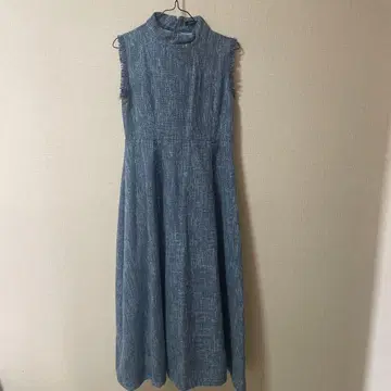 트위드풍 슬리브리스 롱 원피스