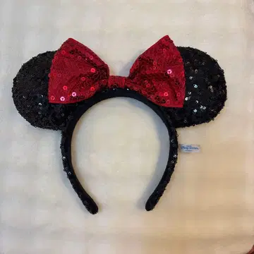 미키 귀 머리띠 블랙과 레드 스팽글