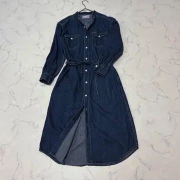 랭글러 로페피크닉 콜라보 데님 롱 셔츠 원피스 허리 리본