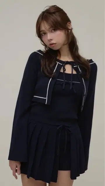 andmary Jennie 라인 니트 세트 업 컬러