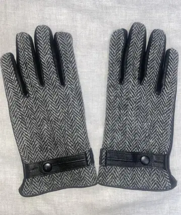 SHIPS jet Blue 트위드 가죽 장갑 그로브