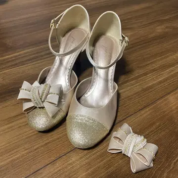 베이지 글리터 하이힐 펌프스