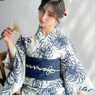 국화 패턴 여성용 유카타 오비 세트