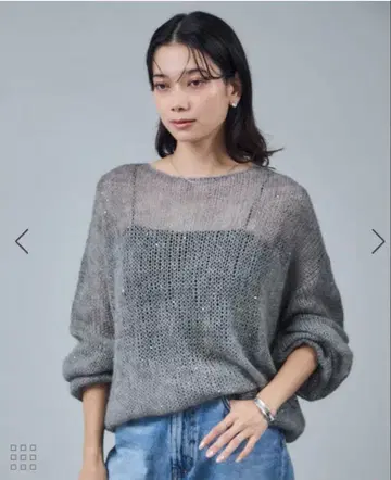 비침 오버 사이즈 니트 그레이