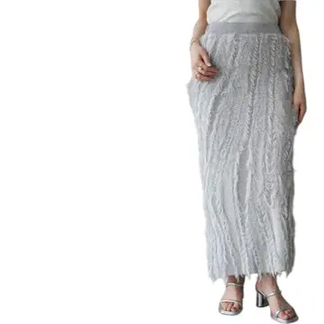 Lumier 동형 믹스 프린지 니트 스커트/그레이