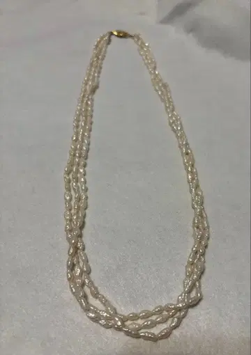 담수 펄 3연 목걸이 클로징 골드 컬러