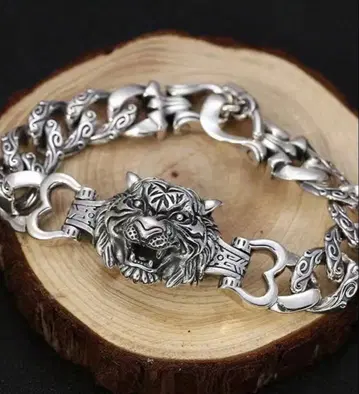 호랑이 머리 디자인 실버 팔찌
