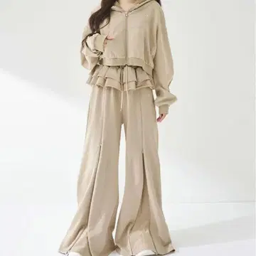 Darich 유즈드 룩 스웨트 후드 맨투맨 프릴 스웨트 팬츠 BEG