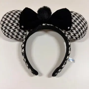 미키 귀 머리띠 체크 무늬 블랙