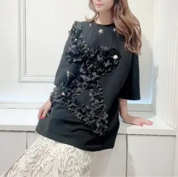 신디벤디 새상품 반짝이는 펄 스타 상의 블랙