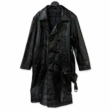 블랙 가죽 코트 혁 더블 브레스트 GENUINE 가죽 M 사이즈