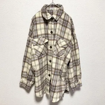 aquist 체크 무늬 플란넬 셔츠 베이지 x 브라운 M 사이즈