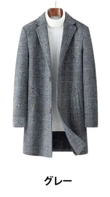 실사이즈 2L 남성용 체스터 코트 체크 패턴 울 50% 두꺼운 원단