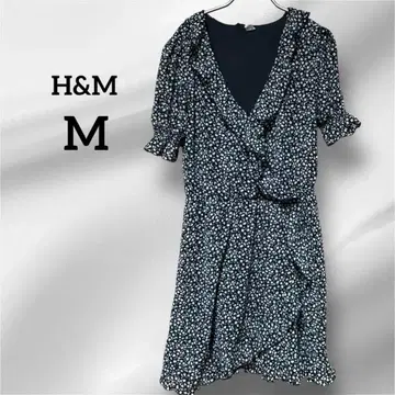 H&M 꽃무늬 네이비 원피스 [ M 사이즈 ] 카쿠슈르 프릴 원피스