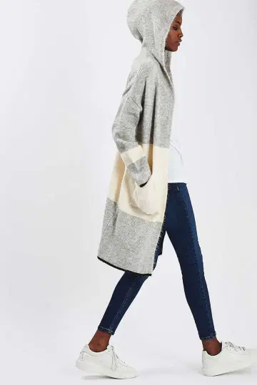 Topshop 롱 가디건 아우터 후드 부착