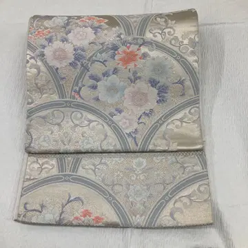 실버 계열 꽃무늬 후쿠로 오비 실크