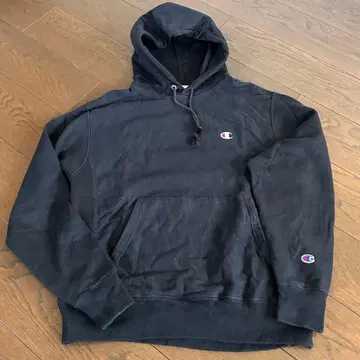 Champion 리버스 위브 블랙 후드티 M 원포인트 C 로고