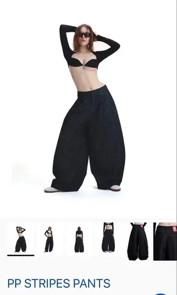 스트라이프 슬랙스 와이드 팬츠 다크 그레이 push push 스타일
