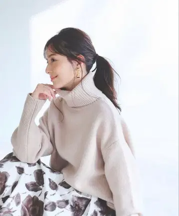 anuans 울 캐시미어 터틀 니트 풀오버 베이지