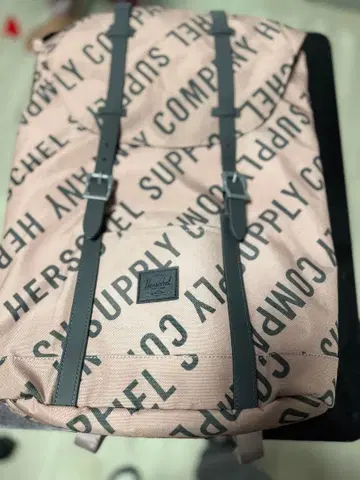 Herschel 로고 프린트 백팩 핑크
