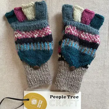 피플트리 업사이클 니트 미튼 핑거리스 장갑 그레이지 x 블루 계열