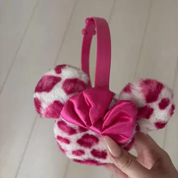 디즈니 미니 귀도리 레오파드 무늬 핑크