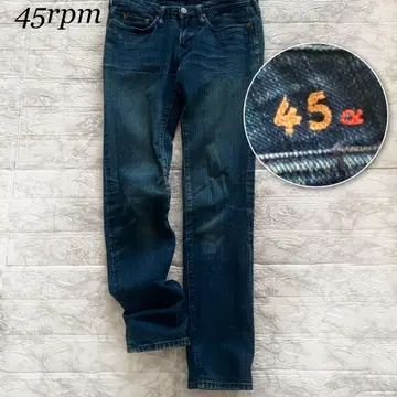 45rpm 데님 청바지 스트레이트 인디고 자수 로고 슬림 레그