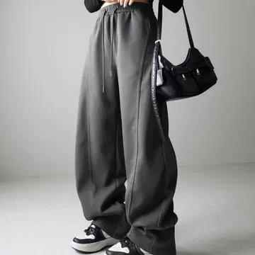 속기모 커브 라인 인사이드 턱 와이드 스웨트 팬츠