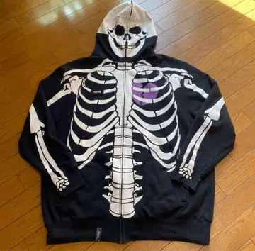 풀 집업 스켈레톤 프린트 후드티