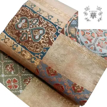 1070 화 후쿠로 오비 순수 실크 격자 금 새