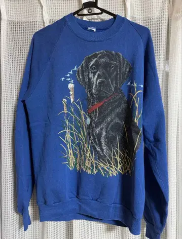 구제 의류 강아지 도그 래브라도 리트리버 프린트 파랑 맨투맨 트레이닝복