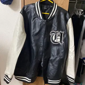 SUREVE 가죽 바시티 자켓 블랙/화이트