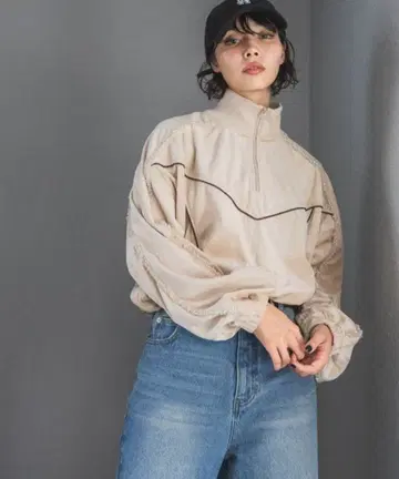 페이지 보이 하프 지퍼 벨로아 트랙 자켓 후드티